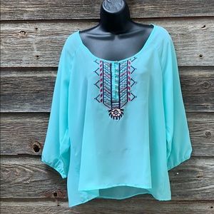 Cruel Peasant Chiffon Blouse NWT Teal